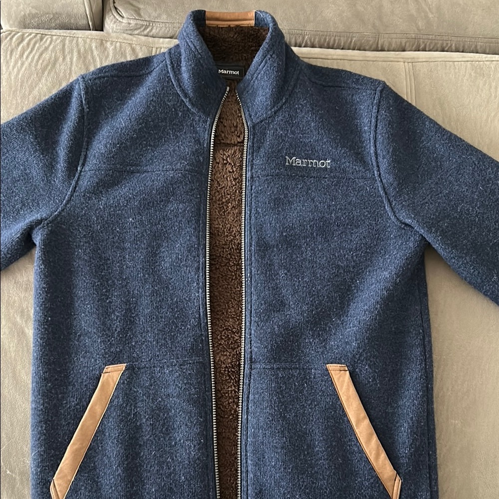 Marmot Blue Zip Up Sweater with Performance Materials